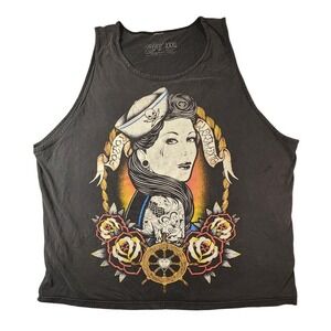 Fatal‎ Clothing Shirt Mens 3XL Black Sailor Y2K Pinup Tattoo Graphic Rock Tank